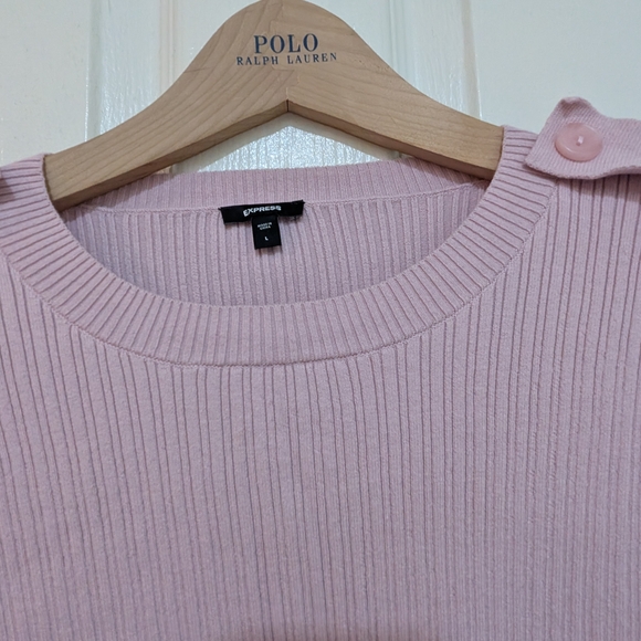 Express Pink Long Sleeve Ribbed Top - Picture 3 of 5